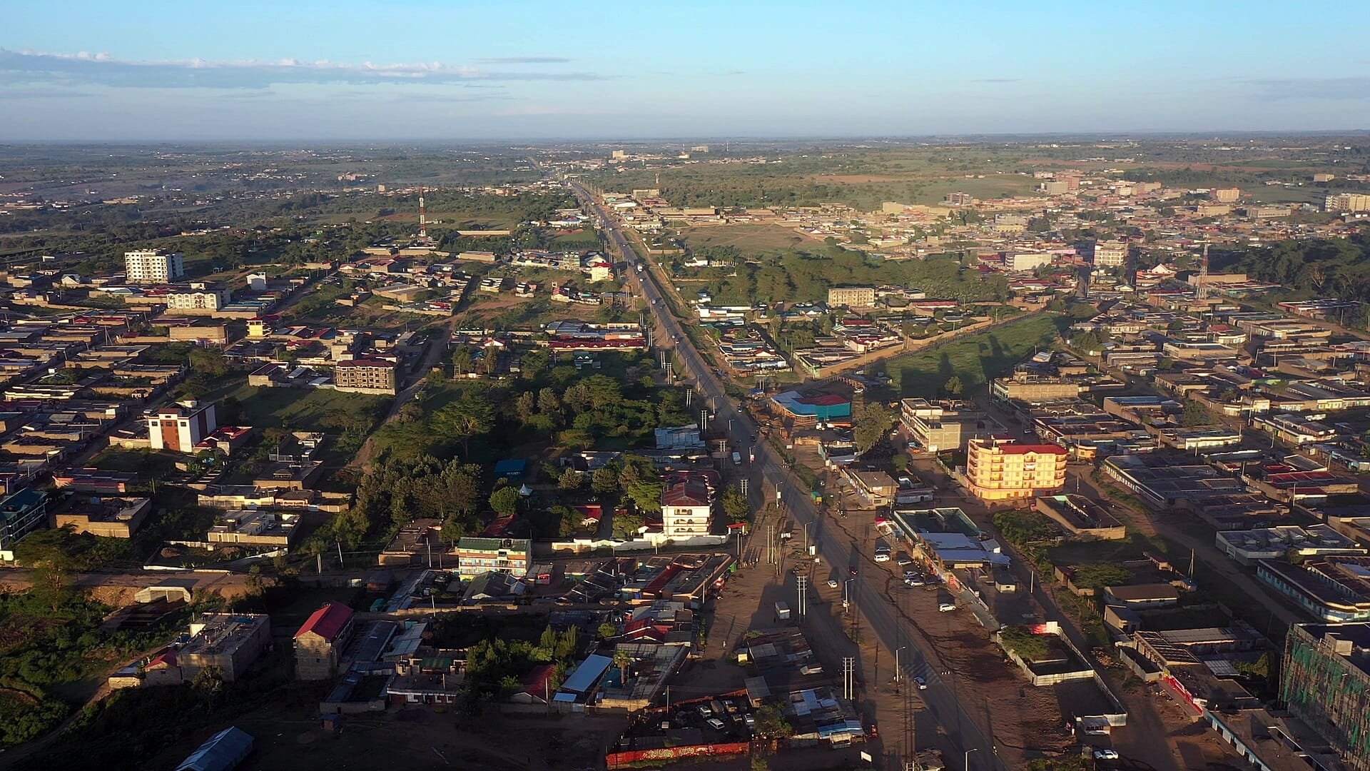 Aerial view of Narok town and the main highway running through it